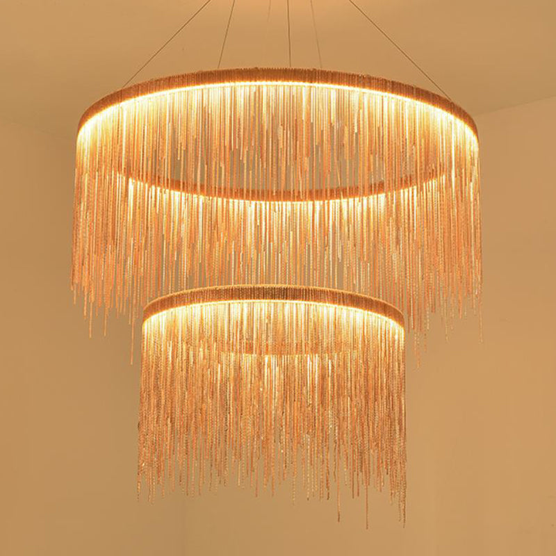 Modern Led Chandelier Pendant Light With Aluminum Chainlet - Stylish Lighting For Living Room Rose