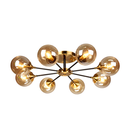 Modern Round Semi Flush Mount Lighting In White/Orange With Smoke Glass - 3/6/8 Light Gold Led