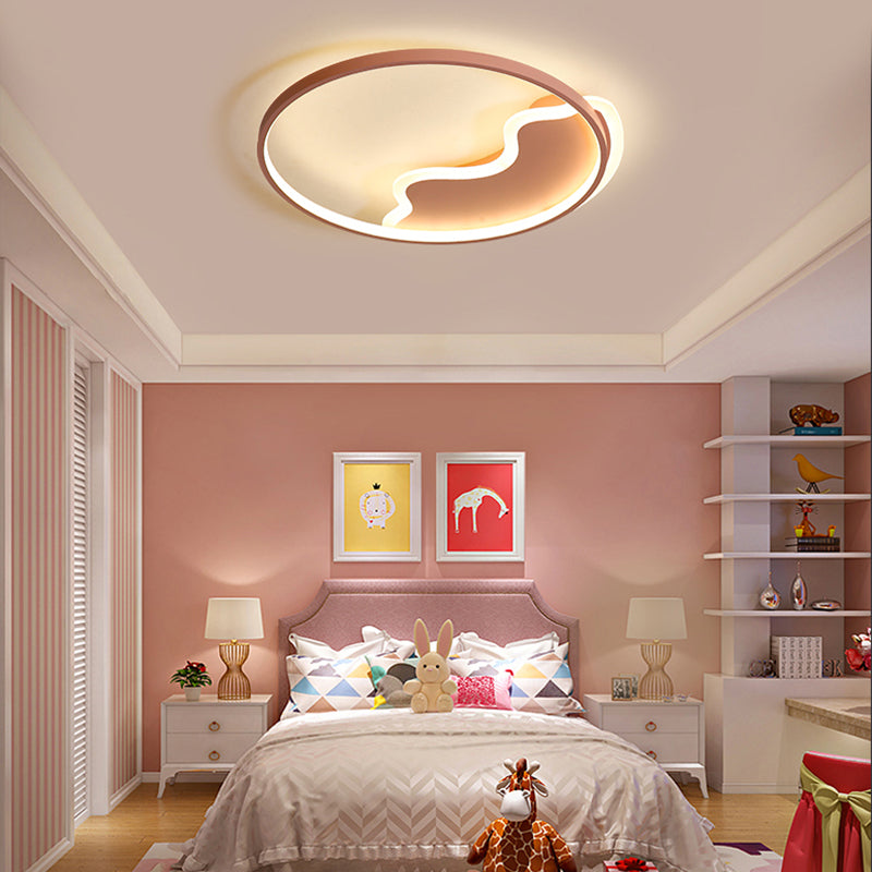 Contemporary Ring Flush Mount Led Lamp For Bedroom 18’/21.5’ - White/Pink/Blue With Warm/White Light