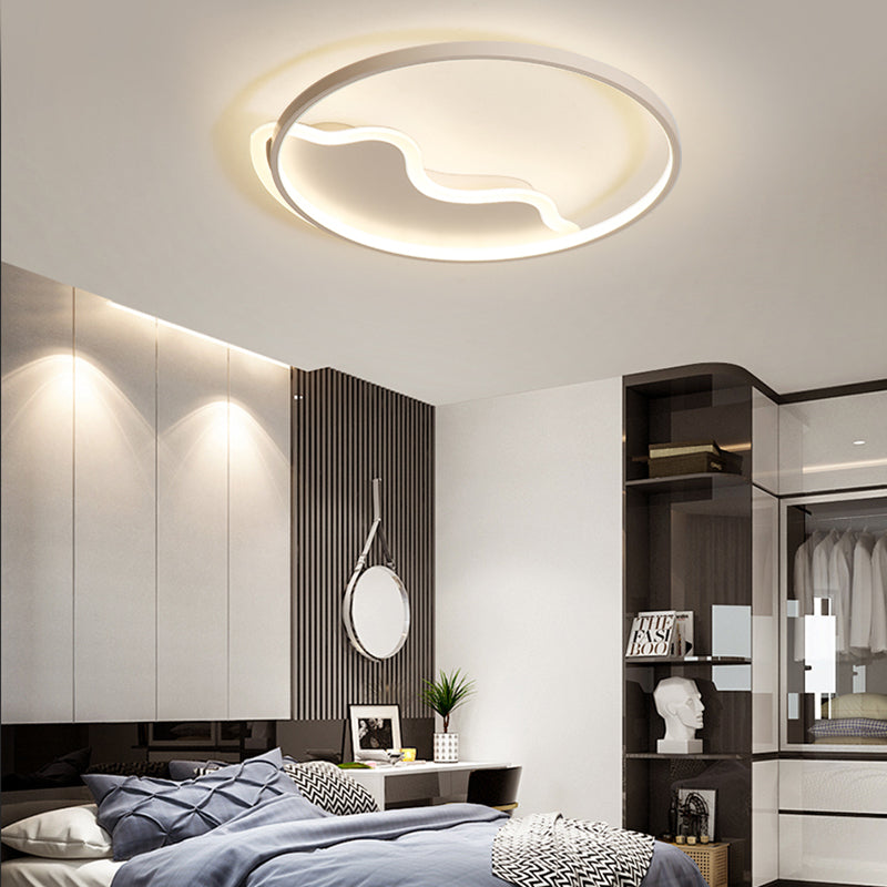 Contemporary Ring Flush Mount Led Lamp For Bedroom 18’/21.5’ - White/Pink/Blue With Warm/White Light