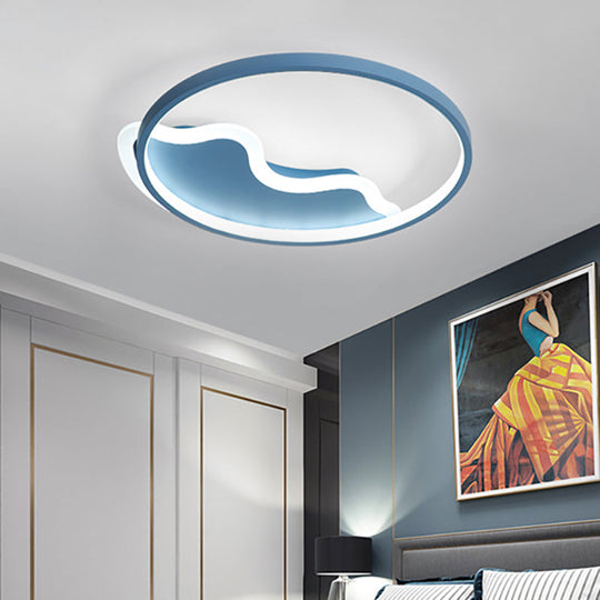 Contemporary Ring Flush Mount Led Lamp For Bedroom 18’/21.5’ - White/Pink/Blue With Warm/White