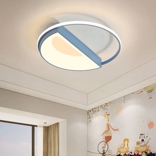 Contemporary Round Acrylic Flush Mount Lamp Led 18’/21.5’ Wide White/Pink/Blue For Bedroom In
