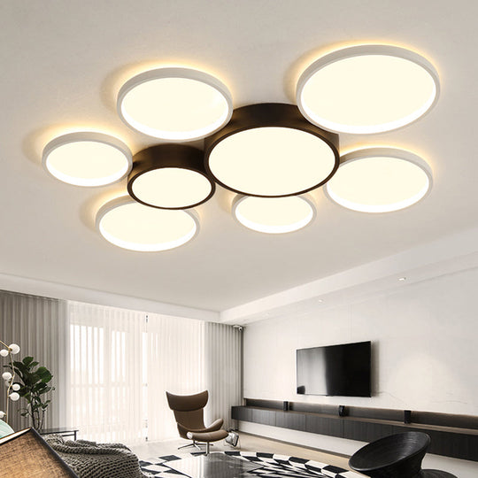 Modern Black And White Multi-Ring Flush Lighting - Acrylic Led Mount Lamp With 3/5/6 Lights In
