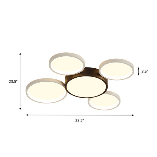 Modern Black And White Multi-Ring Flush Lighting - Acrylic Led Mount Lamp With 3/5/6 Lights In