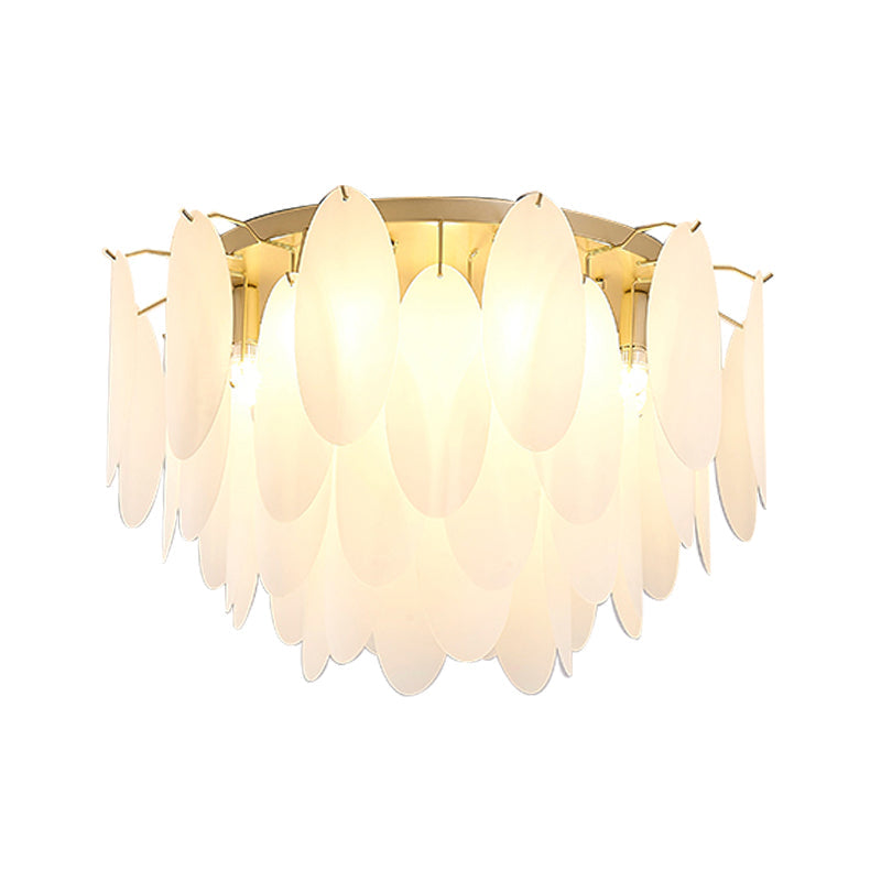 Contemporary White Glass Feather-Shaped Flush Mount Lamp - 22.5’/28’ Wide 6-Light Living Room