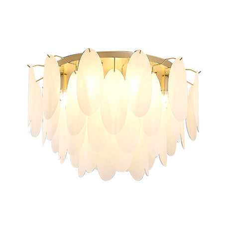 Contemporary White Glass Feather-Shaped Flush Mount Lamp - 22.5/28 Wide 6-Light Living Room Ceiling
