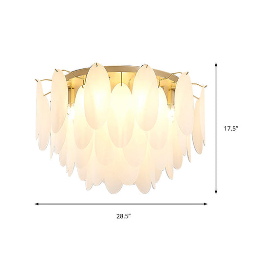 Contemporary White Glass Feather-Shaped Flush Mount Lamp - 22.5/28 Wide 6-Light Living Room Ceiling