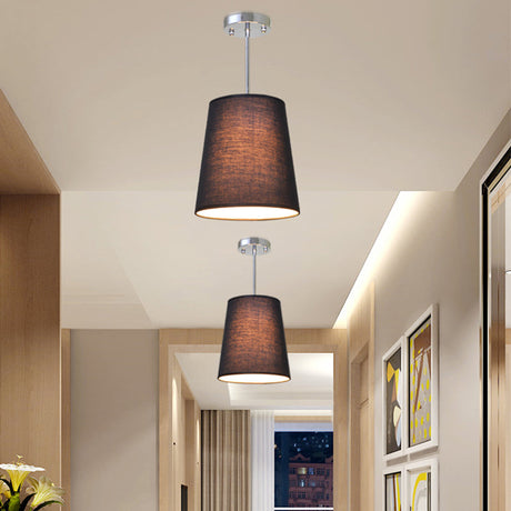 Modern Fabric Cylinder Pendant Light - Black/White/Flaxen 8/11 Wide Black / 8