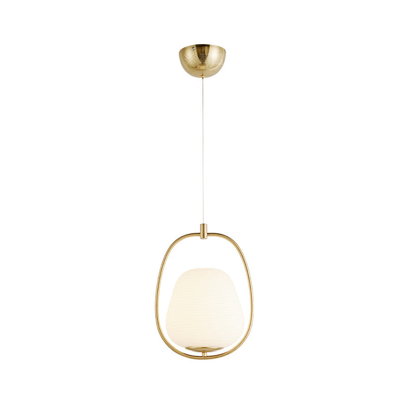 Modern Gold Iron Ring Pendant Lamp With White Glass - Oval Dining Room Fixture