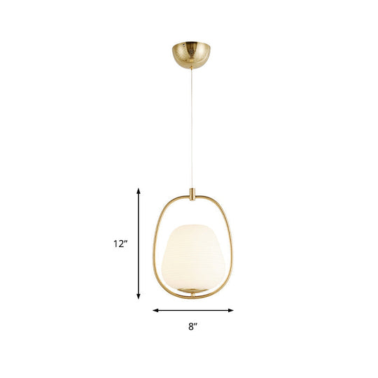 Modern Gold Iron Ring Pendant Lamp With White Glass - Oval Dining Room Fixture