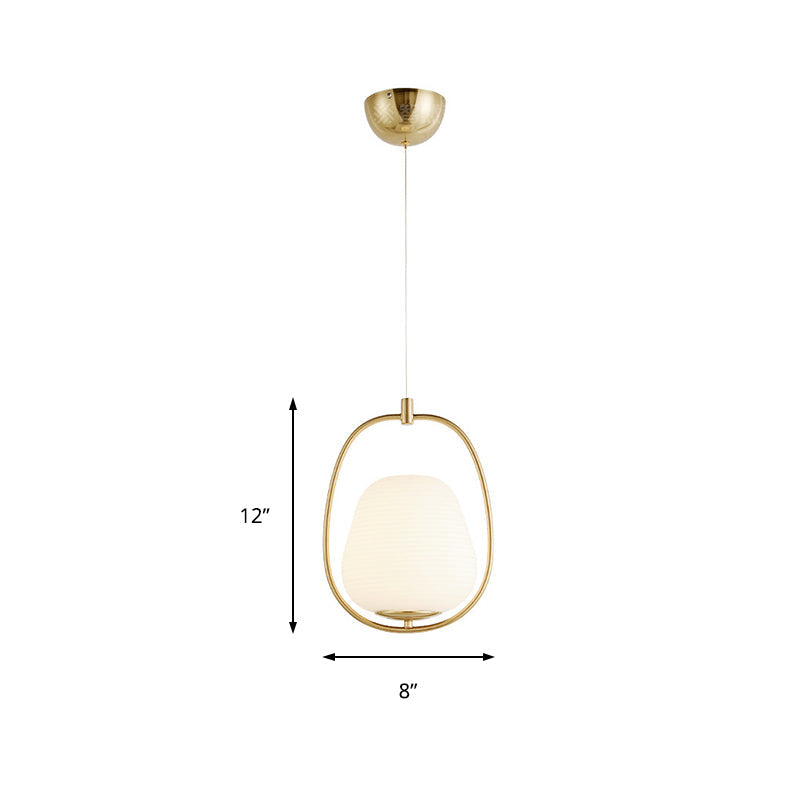 Modern Gold Pendant Lamp With White Glass In Oval Shape - 1 Light Dining Room Fixture