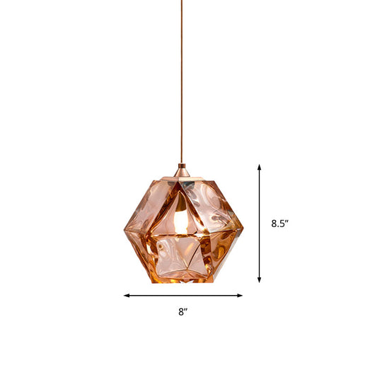 Modern Diamond Suspension Pendant Lamp With Textured White/Amber/Smoke Glass Led Hanging Light