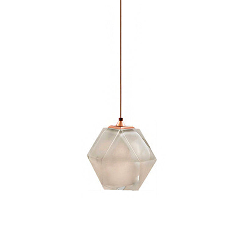 Modern Diamond Suspension Pendant Lamp With Textured White/Amber/Smoke Glass Led Hanging Light