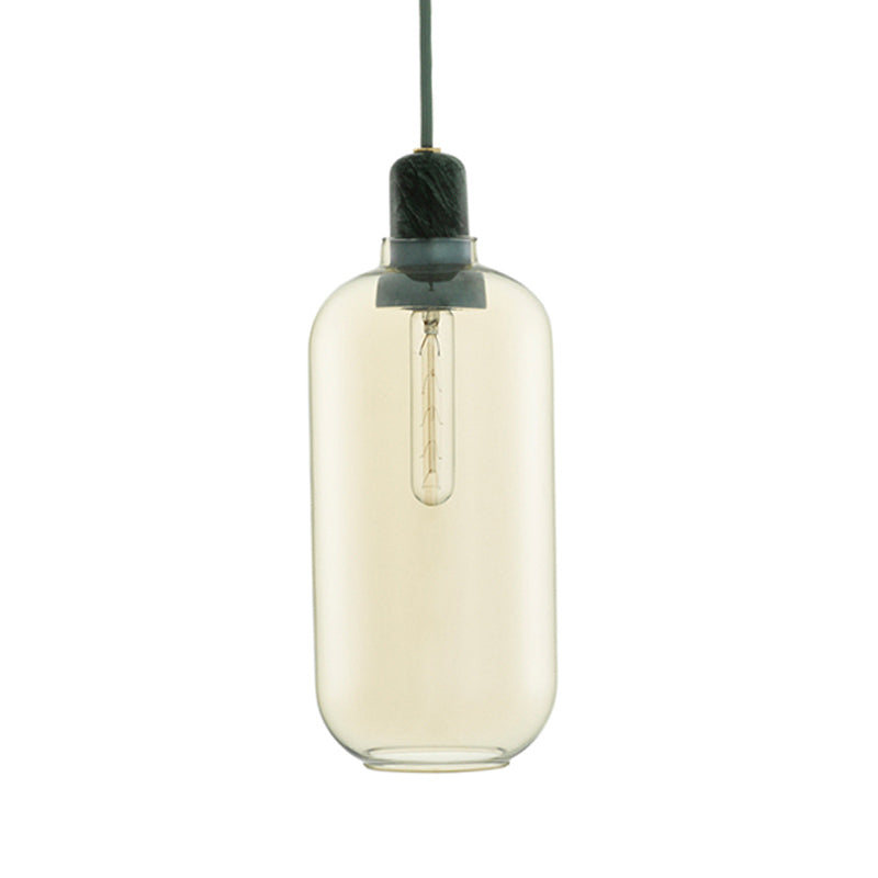 Modernist Cylinder Pendant Lamp - Amber/Smoky Glass 1 Light 4’/5.5’ Wide Ideal For Living Room