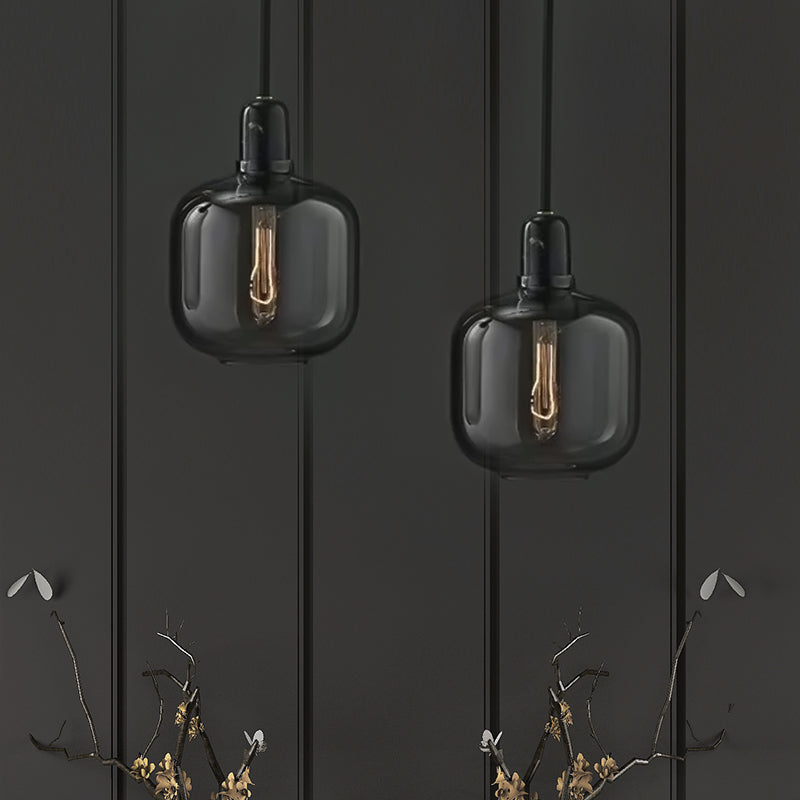 Modernist Amber/Smoky Glass Cylinder Pendant Ceiling Lamp - 1 Light Living Room Hanging 4/5.5 Wide