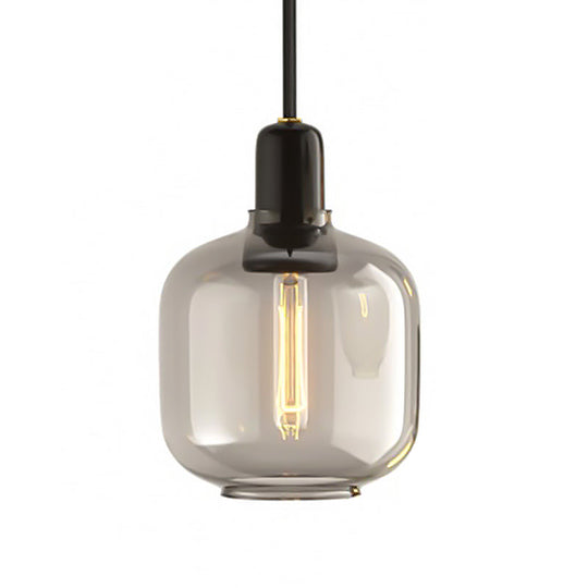 Modernist Amber/Smoky Glass Cylinder Pendant Ceiling Lamp - 1 Light Living Room Hanging 4/5.5 Wide