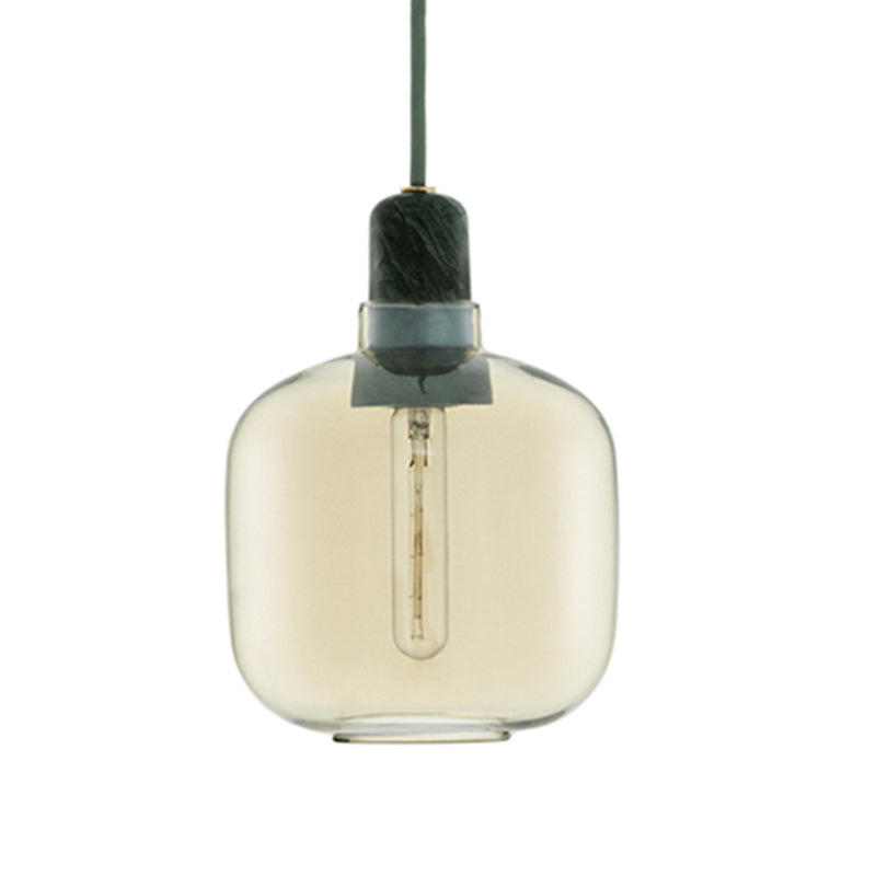 Modernist Cylinder Pendant Lamp - Amber/Smoky Glass 1 Light 4’/5.5’ Wide Ideal For Living Room