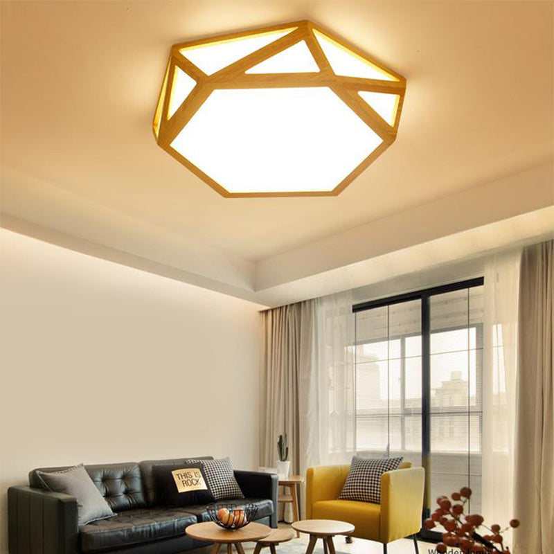 Wide Geometric Flush Mount Nordic Wood Led Lamp - 16’/19.5’/23.5’ Beige Design For Living Room