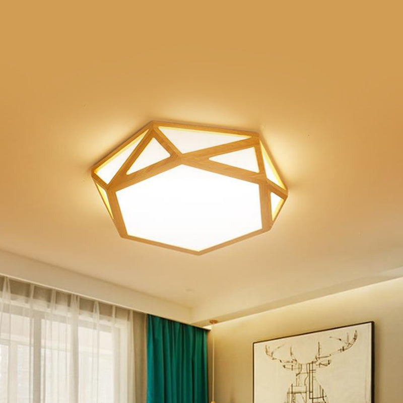 Wide Geometric Flush Mount Nordic Wood Led Lamp - 16/19.5/23.5 Beige Design For Living Room