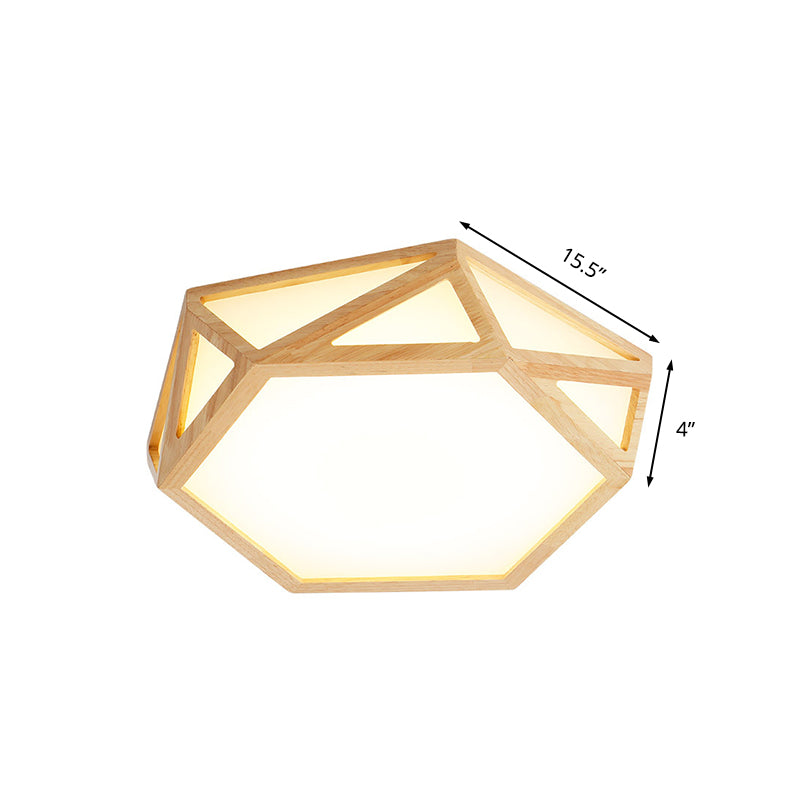 Wide Geometric Flush Mount Nordic Wood Led Lamp - 16/19.5/23.5 Beige Design For Living Room