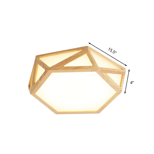 Wide Geometric Flush Mount Nordic Wood Led Lamp - 16/19.5/23.5 Beige Design For Living Room
