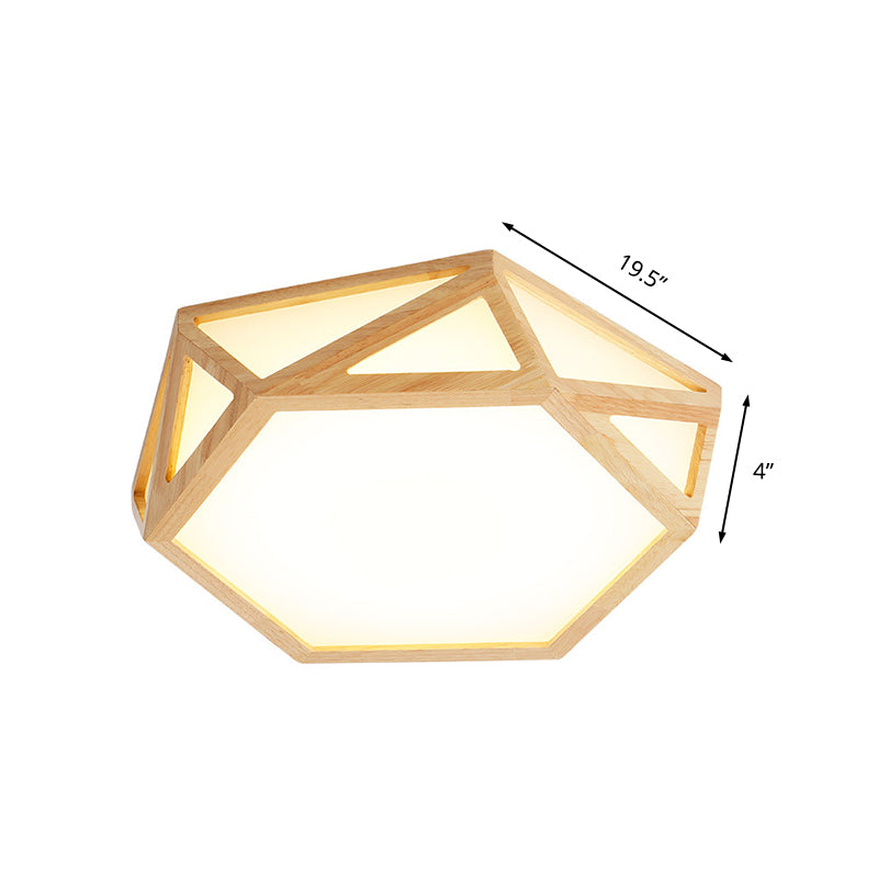Wide Geometric Flush Mount Nordic Wood Led Lamp - 16/19.5/23.5 Beige Design For Living Room