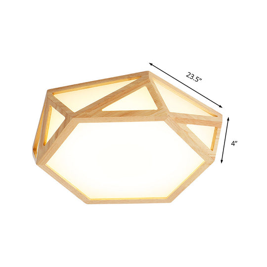 Wide Geometric Flush Mount Nordic Wood Led Lamp - 16’/19.5’/23.5’ Beige Design For Living Room
