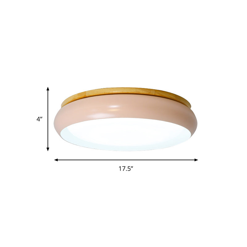 18’/21.5’ Dia Led Flush Mount Drum Lamp In Macaron Wood White/Pink/Green - White/Warm/Natural Light