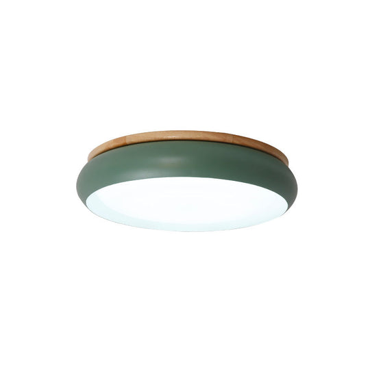 18/21.5 Dia Led Flush Mount Drum Lamp In Macaron Wood White/Pink/Green - White/Warm/Natural Light