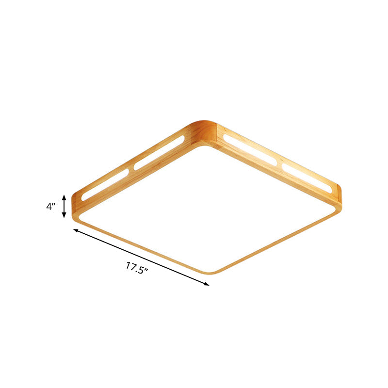 Modern Wood Beige Led Ceiling Light For Bedroom - Rectangle Flush Mount Lamp 12’/18’/21’/25.5’ Wide