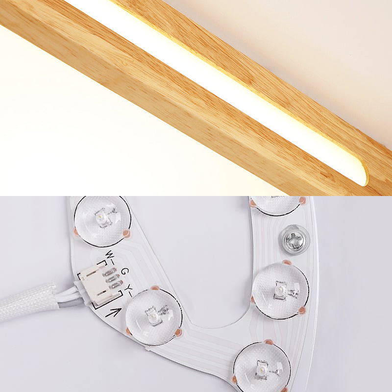 Modern Wood Beige Led Ceiling Light For Bedroom - Rectangle Flush Mount Lamp 12’/18’/21’/25.5’ Wide