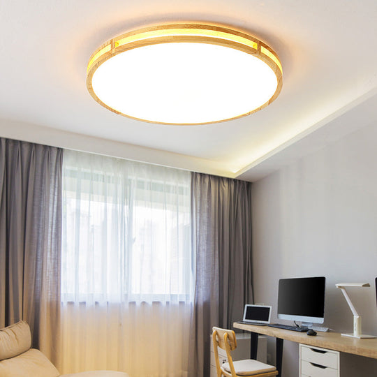 Contemporary Wood Beige Led Flush Mount Lamp - 14’/16’/19.5’ Dia Circle With Acrylic Diffuser