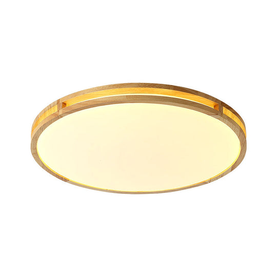 Contemporary Wood Beige Led Flush Mount Lamp - 14’/16’/19.5’ Dia Circle With Acrylic Diffuser