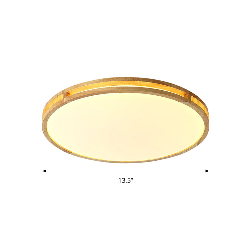 Contemporary Wood Beige Led Flush Mount Lamp - 14/16/19.5 Dia Circle With Acrylic Diffuser