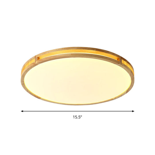 Contemporary Wood Beige Led Flush Mount Lamp - 14’/16’/19.5’ Dia Circle With Acrylic Diffuser