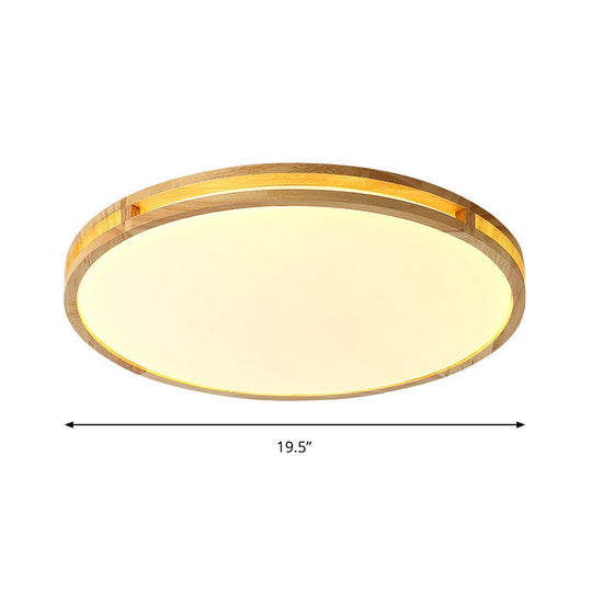 Contemporary Wood Beige Led Flush Mount Lamp - 14’/16’/19.5’ Dia Circle With Acrylic Diffuser