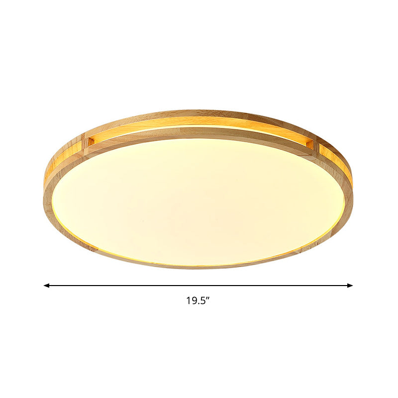 Contemporary Wood Beige Led Flush Mount Lamp - 14/16/19.5 Dia Circle With Acrylic Diffuser