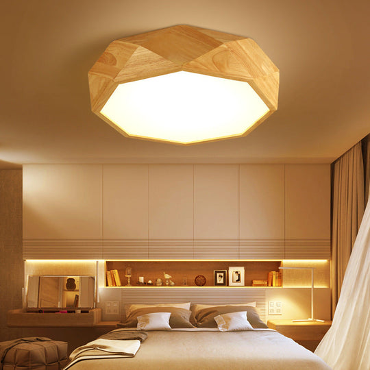 Modern Geometric Wood Beige Ceiling Light With Acrylic Diffuser - Led Flush Mount Lamp 18/26 Wide
