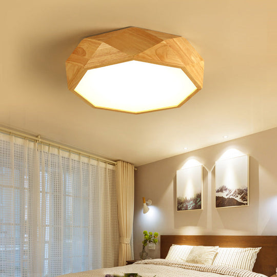 Modern Geometric Wood Beige Ceiling Light With Acrylic Diffuser - Led Flush Mount Lamp 18/26 Wide
