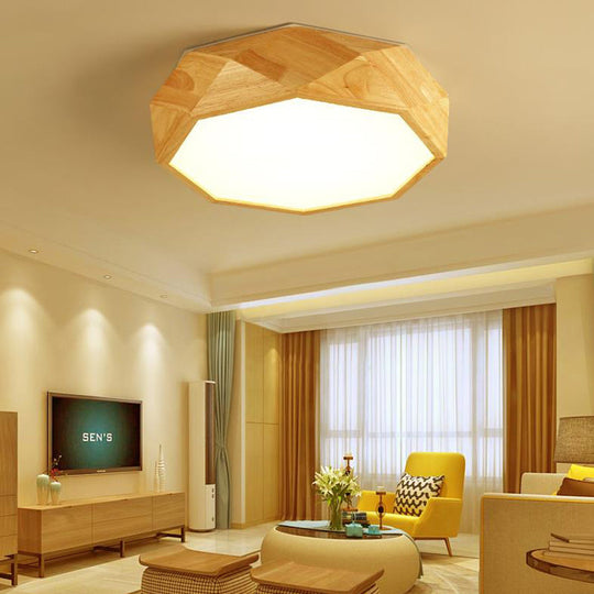 Modern Geometric Wood Beige Ceiling Light With Acrylic Diffuser - Led Flush Mount Lamp 18/26 Wide