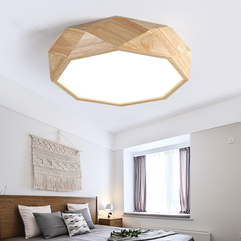 Modern Geometric Wood Beige Ceiling Light With Acrylic Diffuser - Led Flush Mount Lamp 18/26 Wide