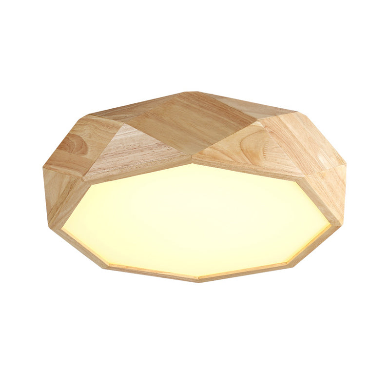 Modern Geometric Wood Beige Ceiling Light With Acrylic Diffuser - Led Flush Mount Lamp 18’/26’ Wide