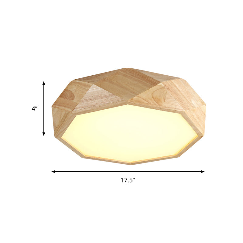 Modern Geometric Wood Beige Ceiling Light With Acrylic Diffuser - Led Flush Mount Lamp 18/26 Wide