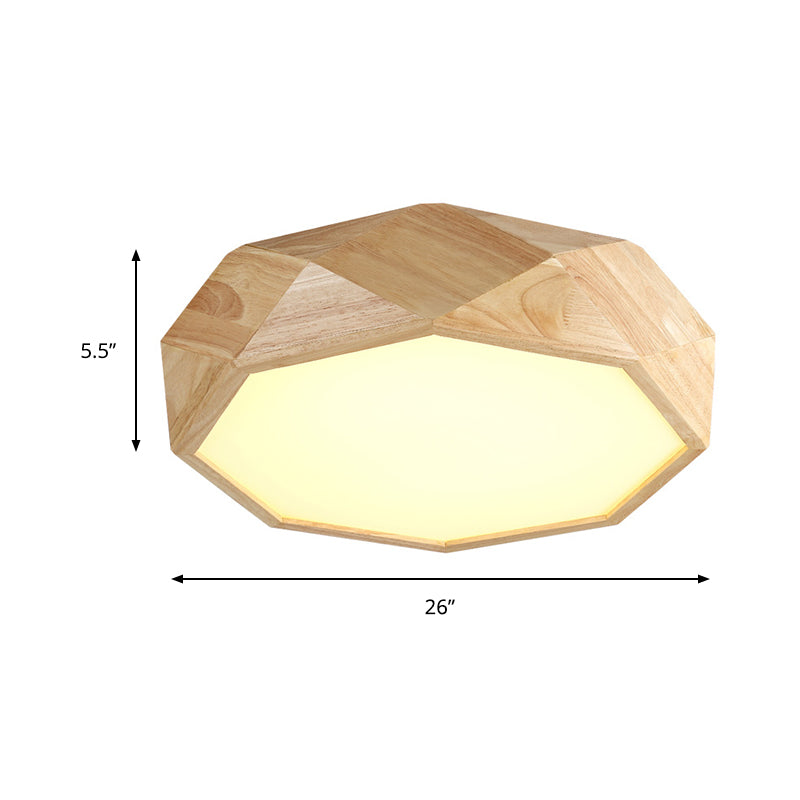 Modern Geometric Wood Beige Ceiling Light With Acrylic Diffuser - Led Flush Mount Lamp 18’/26’ Wide