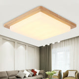Modern Square Ceiling Mount Light With Beige Acrylic Shade Led Flush Lamp (White/Warm Light) Wood