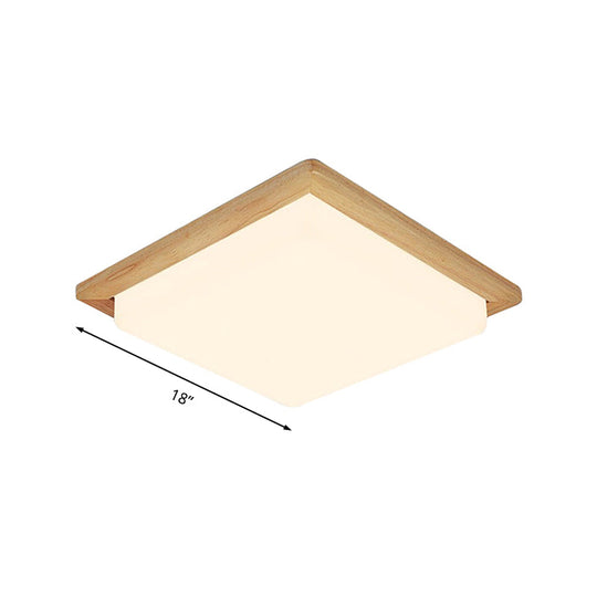 Modern Square Ceiling Mount Light With Beige Acrylic Shade Led Flush Lamp (White/Warm Light) Wood