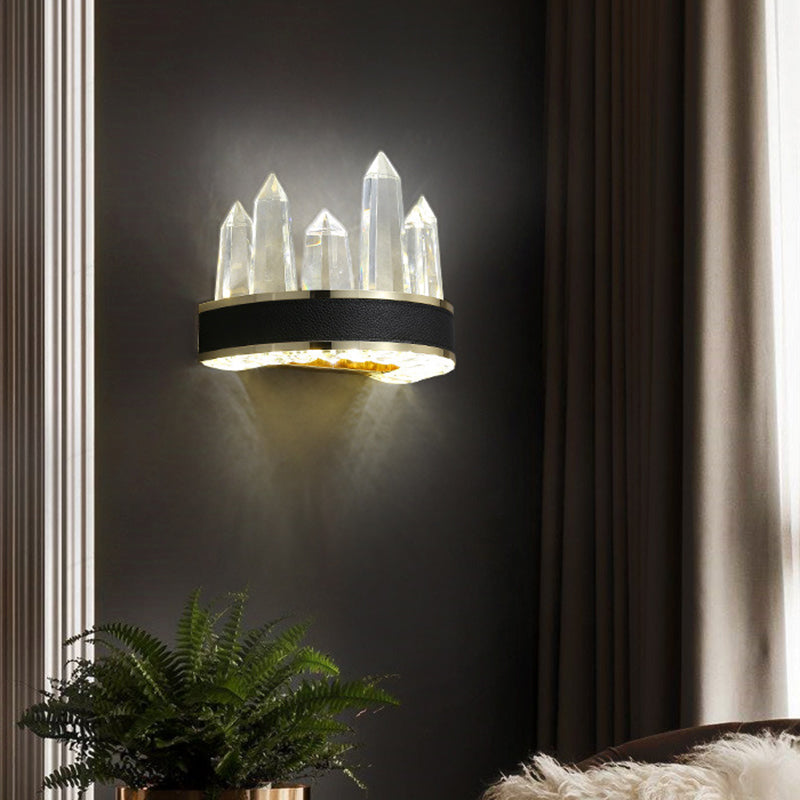 Modern Black Crystal Led Wall Sconce Light - Icicle Shaped Mount For Living Room