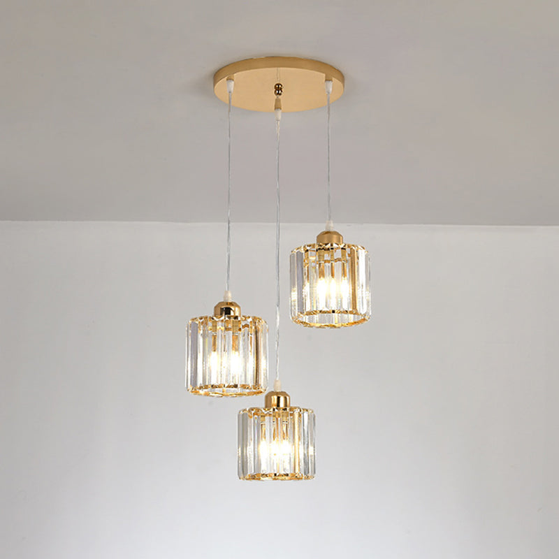 Gold Cube Crystal Multi-Light Ceiling Fixture For Dining Room With 3 Bulbs / Round