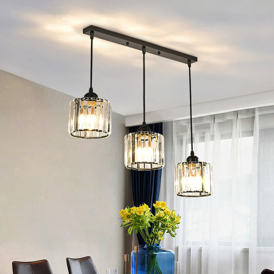 Gold Crystal Cube Multi Ceiling Lamp: Elegant Simplicity | 3 Bulb Suspension Light For Dining Room