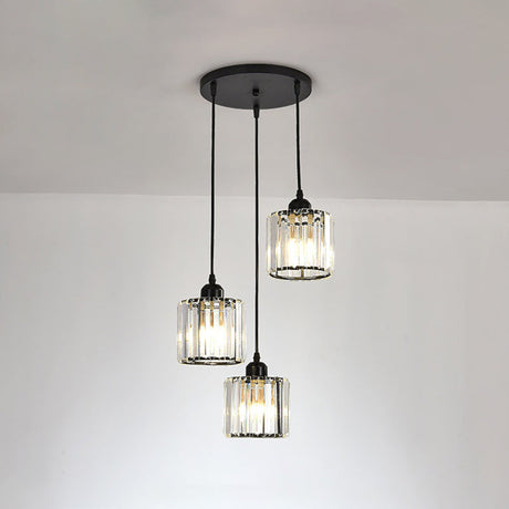 Gold Crystal Cube Multi Ceiling Lamp: Elegant Simplicity | 3 Bulb Suspension Light For Dining Room